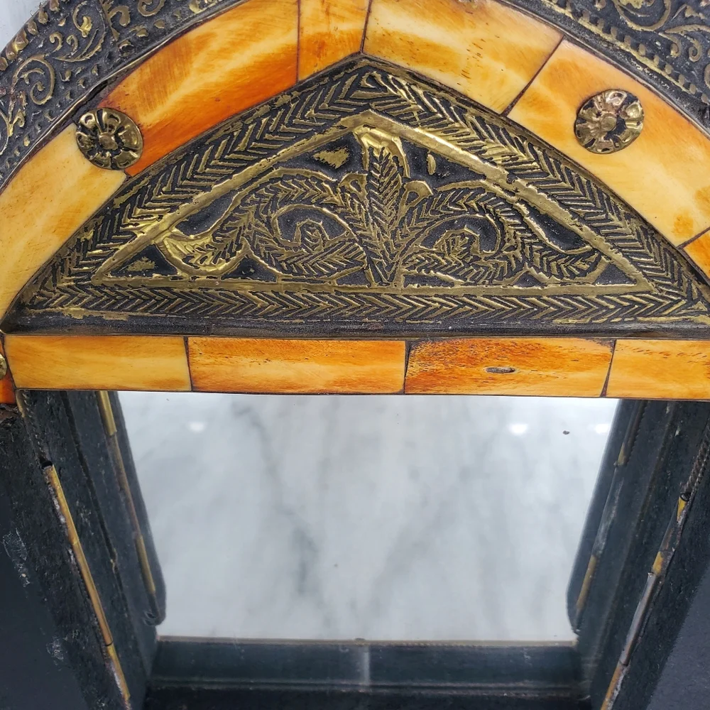 Exotic Handmade Wall Mirror Hidden Behind Closed Doors Camel Bone, Metal - 17